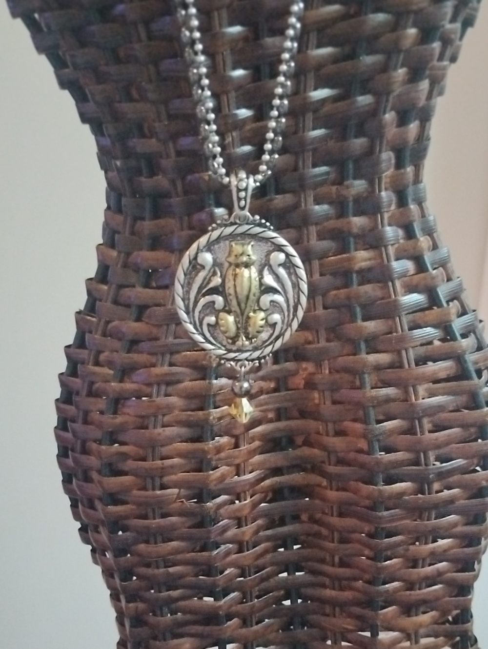 JS Antique Vintage Round Filigree Pendant Necklace in Silver and Gold-Tone
